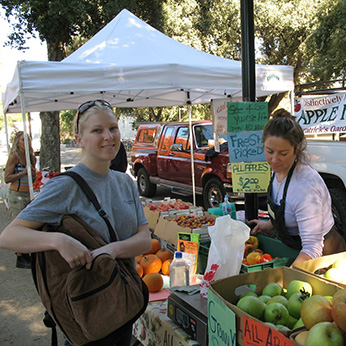 woman shopping at a farmers market