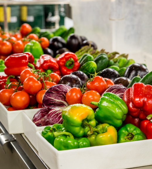 Fresh vegetables in trays